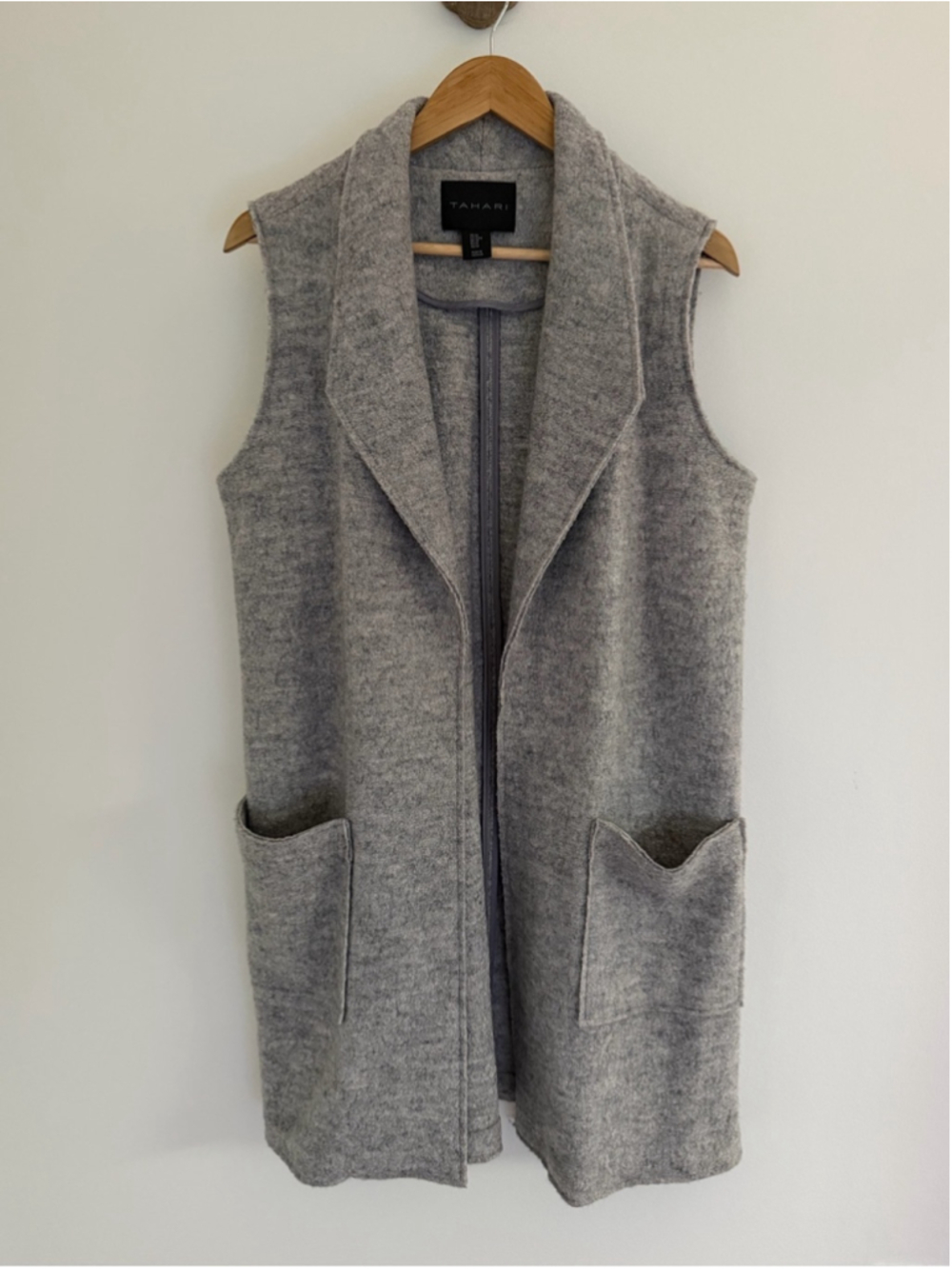 Tahari Wool Blend Longline Vest Grey Size M